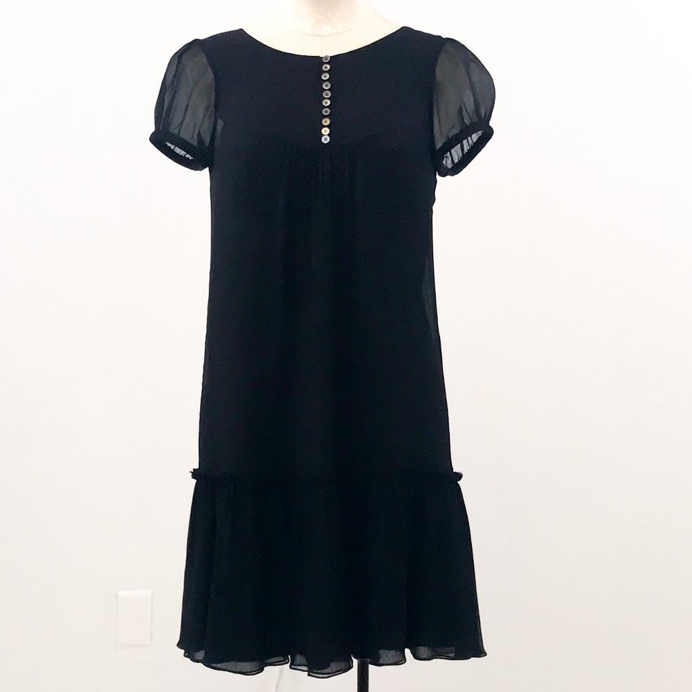 Vintage 90s XS Silk Sheer Babydoll Dress Black